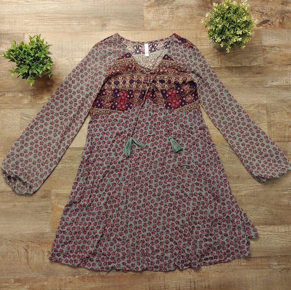Boho Multi Print Tie Up Dress